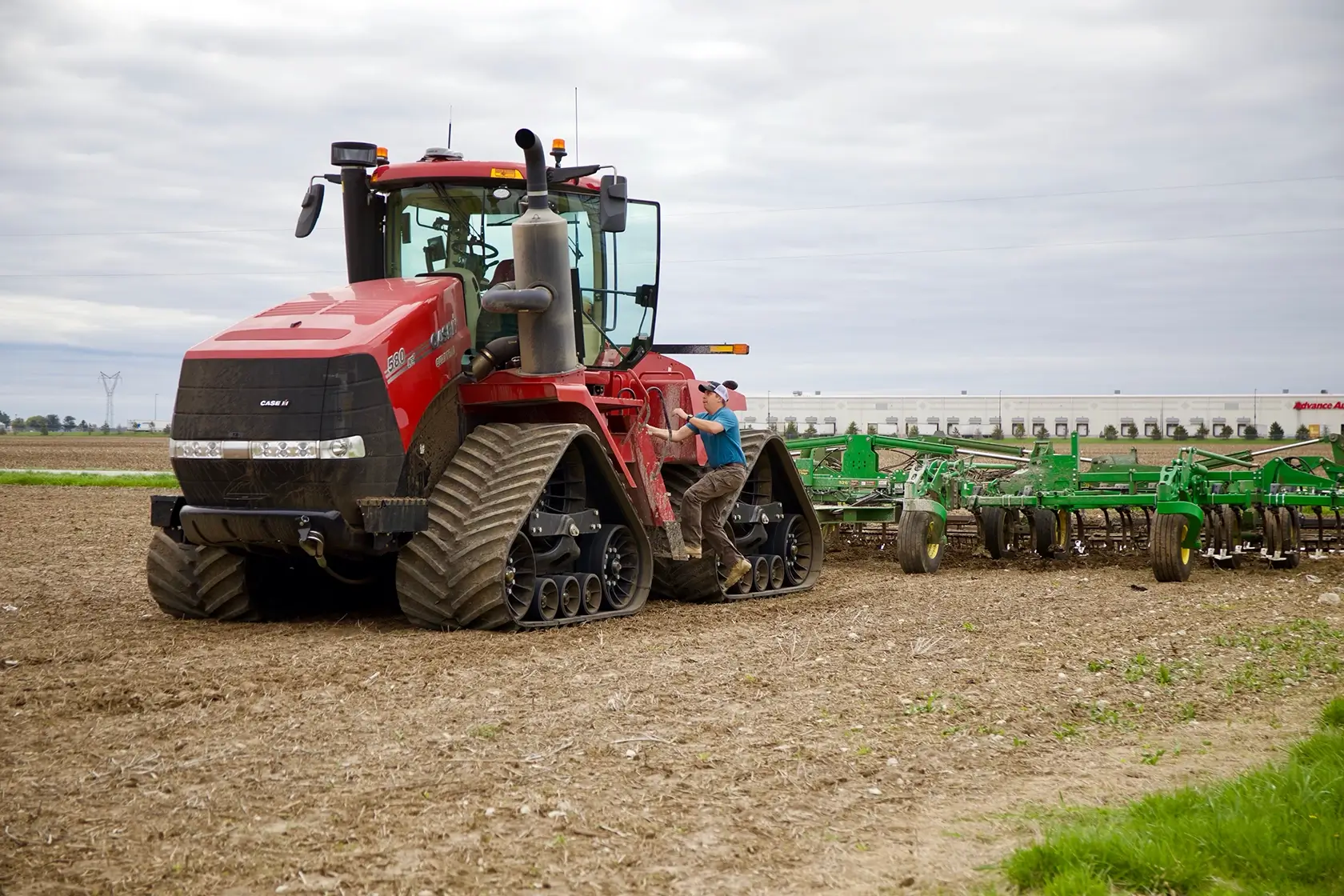 A cultivator working through the field